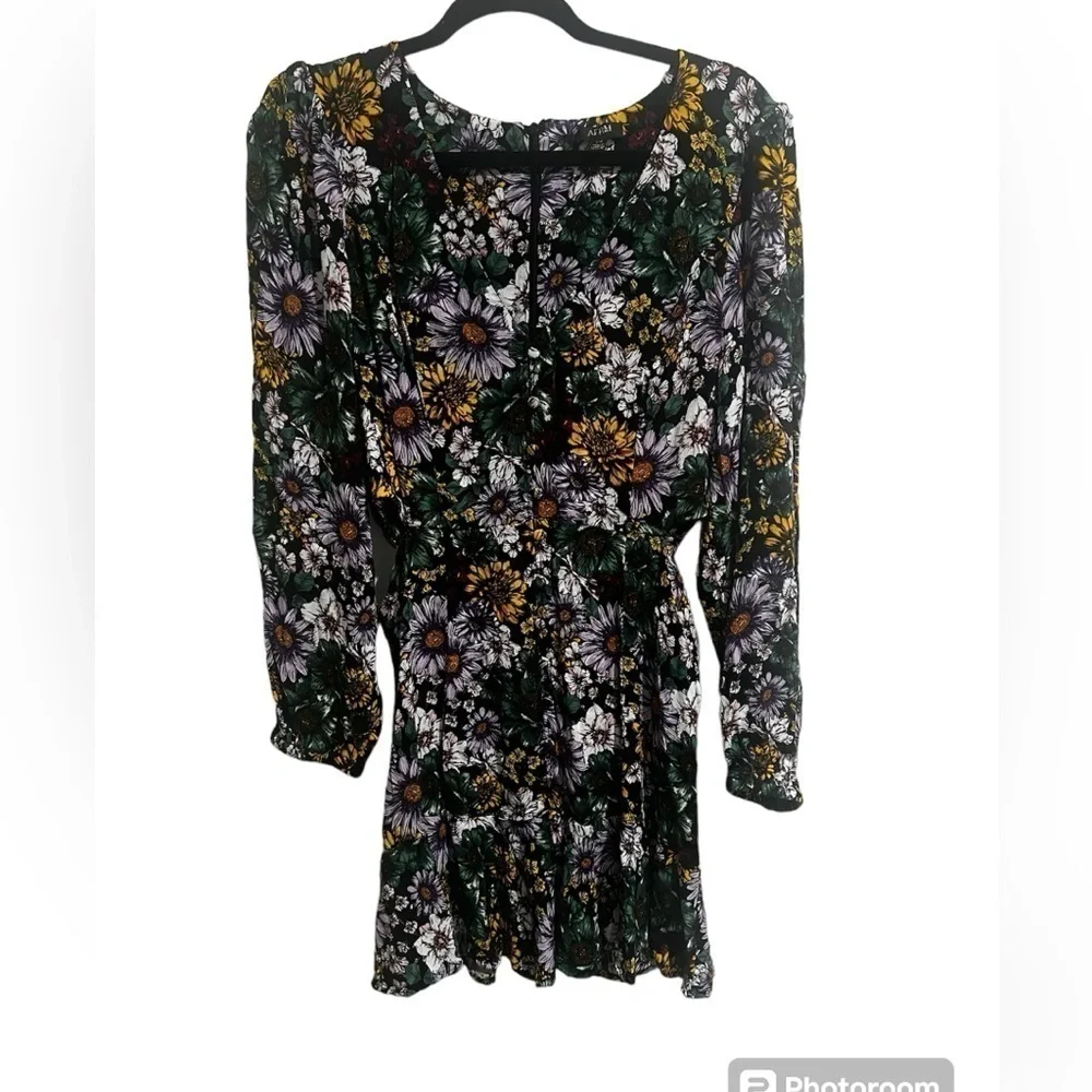 AFRM monna print side cutout long sleeve mini Dress large - Picture 1 of 7